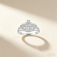Bague de fiançailles en forme de cœur avec diamant, couronne, argent 925 plaqué rhodium, sertissage pavé, bijoux fins romantiques pour femmes