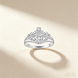 Bague de fiançailles en forme de cœur avec diamant, couronne, argent 925 plaqué rhodium, sertissage pavé, bijoux fins romantiques pour femmes - Product Image 2