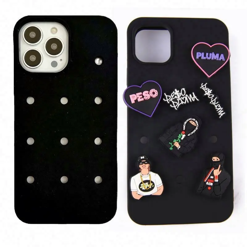 high quality waterproof silicone cell phone case with holes diy phone case for iphone 11 12 13 pro max hold Clog charms