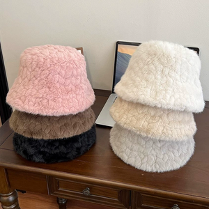 หมวกทรงบักเก็ตแฟชั่นหนานุ่ม อุ่นสบาย สไตล์เรียบง่าย สีพื้น สไตล์ชาวประมง สำหรับผู้หญิง - Product Image 2