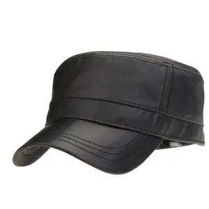 OEM&ODM Service Factory Custom Fitted Men's Black Blank Captain Hats With Leather Brim