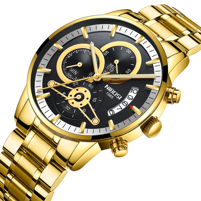 NIBOSI 2309 New High Quality Steel Steel Band Men's Casual Watch Luminous Chronograph Calendar Clock Quartz Watch Waterproof