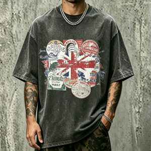 Vintage <b>Washed</b> Oversized Men T Shirt 100% Cotton Short Sleeve Crew Neck Custom Logo Streetwear Tee - Product Image 1