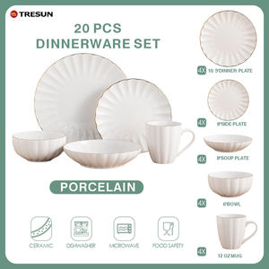 Service de table en porcelaine TRESUN Chinaware, bordure dorée, luxe, 20 pièces, classique, hôtel, restaurant, échantillon gratuit, embossé. - Product Image 5