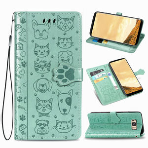 Étui de téléphone en cuir gaufré chat et chien pour Samsung Galaxy S6 S7 Edge S8 S9 Plus <span class=keywords><strong>S22</strong></span> S21 FE S23 S24 Ultra Flip Wallet Book Cover - Product Image 1