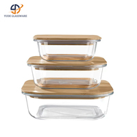 Boîte à bento moderne en verre borosilicate à un niveau Pot de rangement de forme carrée avec couvercle en bambou pour préserver la fraîcheur Boîtes à lunch