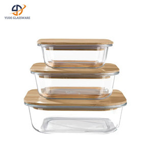 Modern Single Tier Borosilicate Glass <strong>Bento</strong> <strong>Box</strong> Square Shape Storage Jar with Bamboo Lid for Freshness Preservation Lunch Boxes - Product Image 5
