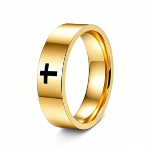 Anillo Plano Unisex de Acero Inoxidable con Cruz Grabada con Láser, Elegante y Versátil, Perfecto como Anillo de Pareja o <span class=keywords><strong>Regalo</strong></span> Navideño - Product Image 3