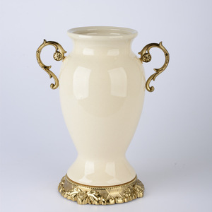 European Style Ceramic Floor Vase Green With Gold Handles Traditional Decor For Living Room Housewarming Gift - Product Image 3