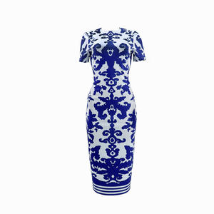 <span class=keywords><strong>Robe</strong></span> longue <span class=keywords><strong>moulante</strong></span> à manches courtes pour femme, imprimé bleu et blanc en porcelaine, élégante <span class=keywords><strong>robe</strong></span> <span class=keywords><strong>de</strong></span> <span class=keywords><strong>soirée</strong></span> pour célébrités - Product Image 4