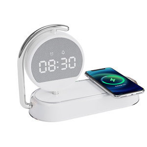 Réveil numérique 3 en 1 avec lumière ambiante LED, chargeur sans fil magnétique rapide 15W, support de bureau, station de charge pour téléphone et écouteurs - Product Image 1