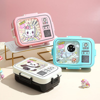 Boîte à bento pour enfants C11 avec impression animale, 3 compartiments, boîte à lunch pour enfants en acier inoxydable 304, conteneur de stockage alimentaire portable, dessin animé mignon