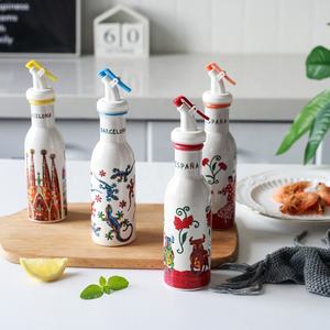 Botella de aceite de oliva de cerámica de estilo español, dispensador de vinagrera, salsa de soja, con tapa, 100ML - Product Image 3
