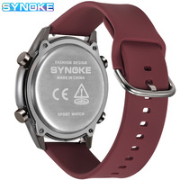 Montre électronique numérique SYNOKE pour homme avec boîtier en résine, bracelet en silicone, chronomètre, étanche, lumineuse, grande taille, idéale pour la course et la mode étudiante