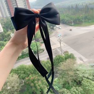 Logotipo personalizado Fita Longa Dupla Camada Grande Arco Clipe de Cabelo Meninas Mulheres Presilhas Hairclips Silk Satin Bowknot Primavera Clips - Product Image 4