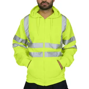 Sudadera polar con capucha para hombre, ropa de trabajo a rayas reflectantes, de seguridad, con cremallera, personalizada, venta al por mayor