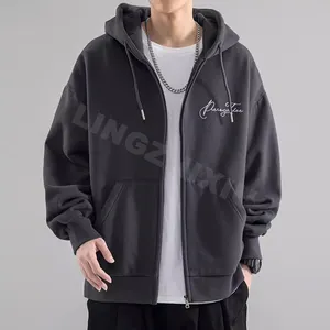 Men Oversized Custom Design Hoodies 400 Gsm Zip Up Hoodie Clothing Manufacturers Unisex 100% Cotton Printing Full Zip Up Hoodie