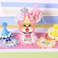 Ensemble Chapeau Couronne d'Anniversaire et Bavoir Brodé avec Nœud pour Animaux de Compagnie (Chiens et Chats) – Décoration de Fête