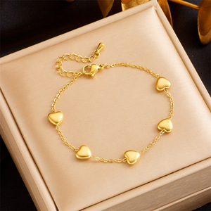 Heart Shape Gold Plated Charm Bracelet For Women Gift Jewelry Stainless Steel Chain B1095 - Product Image 1
