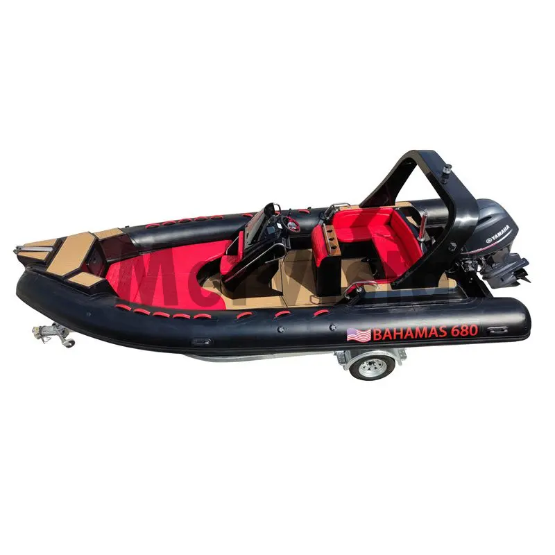 Bateau gonflable à coque rigide de 22 pieds, moteur hors-bord, accessoire pour voiture, rhi680, avec sol en teck