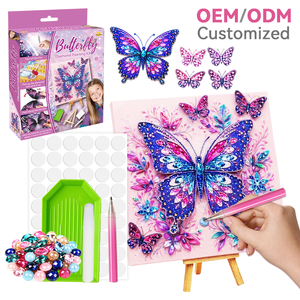 Kit de Peinture Diamant Papillon 5D, Ensemble d'Artisanat en Strass avec Mini Chevalet en Bois, Plateau et Pince à Épiler Complètes pour Filles, Kit DIY Décoration Murale - Product Image 1