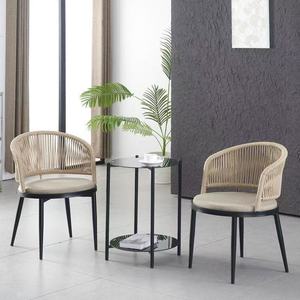 Breathable Rope Weave Armchair With <strong>Padded</strong> <strong>Seat</strong> Sturdy Metal Frame <strong>for</strong> Dining Room - Product Image 2