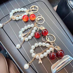 3D Glitter Crystal Light Simulated Cherry Pearl Beads Key Chain Charm Eco-Friendly Waterproof Durable Fashion Bag Pendant