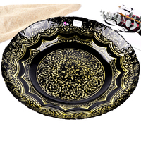 Assiette de présentation en verre noir de luxe, bord ondulé floral doré antique, pour table de mariage, centre de table en verre soufflé