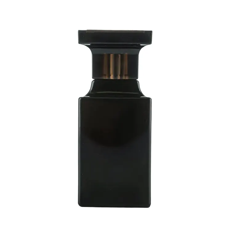 長方形スクリューキャップガラス香水瓶カスタマイズリサイクル可能な黒の詰め替え可能な香水ガラス香水50ml用の空のボトル