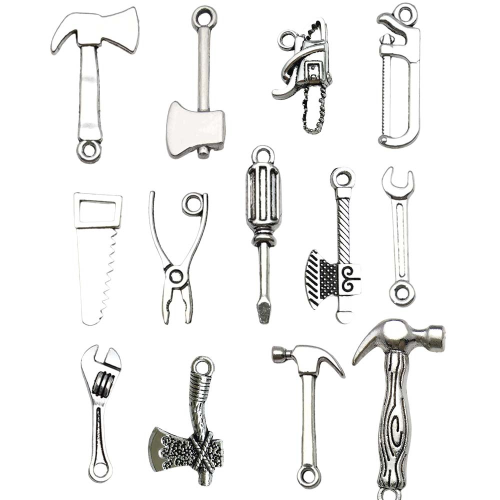 Série mixte de 13 outils en argent antique - 18,4 g - SN79