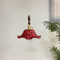 Rétro Americana feuille de lotus lampe suspendue nostalgique chez l'habitant Restaurant étude balcon entrée laiton verre plafonnier