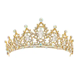 Mais novo design de meninas tiaras cristal concurso casamento coroas brancas para noivas