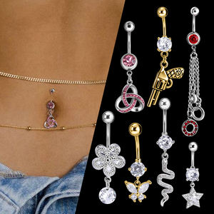 फैशन भेदी गहने महिलाओं पेट की अंगूठी थोक स्टेनलेस स्टील टाइटेनियम जिरकॉन सेक्सी नाभि रिंग - Product Image 2