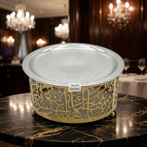 TAHURA EXPORTS Elegant Stainless Steel <b>Serving</b> <b>Tray</b> With <b>Gold</b> Laser Cut Design For Party Wedding Ramdan High Quality New Look - Product Image 1