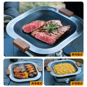 Bubik - Parrilla de Acero Inoxidable de 38 cm Cuadrada con Asas de Madera para Acampar y Hacer Barbacoas al Aire Libre - Product Image 4