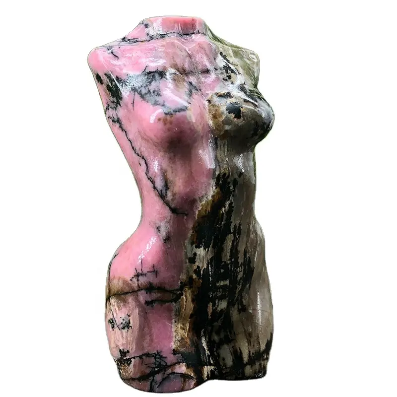 Patung Kristal Rodonit Alami Wanita, Ukiran Tubuh Telanjang 3 "Patung Reiki