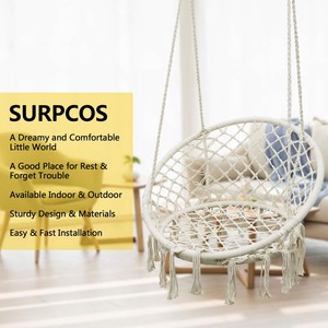 Asiento Colgante Redondo de Cuerda de Algodón Hecho a Mano para Interiores y Exteriores, Columpio de Macramé, <span class=keywords><strong>Hamaca</strong></span>, <span class=keywords><strong>Silla</strong></span> Colgante para Patio - Product Image 5