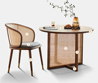 Table à manger et chaise en bois massif rétro nordique ensemble combinaison rotin tissage Table à manger ronde 4 places pour meubles de Restaurant