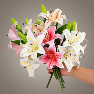 Rama de Lirio Artificial Corta al por Mayor de Fábrica, 2 Flores Abiertas, 1 Capullo, Lirio Tigre Sintético para Suministros de Arreglos Florales para Hoteles y Fiestas - Product Image 1