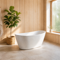 Baignoire autoportante ovale en acrylique composite de qualité supérieure, sans joint, blanche, pour projets résidentiels et hôteliers intérieurs