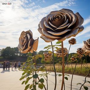 Decoración de jardín al aire libre, arte moderno de Metal Electro Color, estatua de rosa de Planta grande, escultura de estatua de flor de rosa dorada de acero inoxidable - Product Image 4
