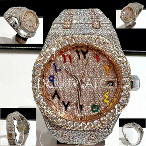 Montre-bracelet pour homme style Hip Hop en acier inoxydable et moissanite, cadran en verre, résistance à l'eau 10 bars, fermoir bracelet - Product Image 1