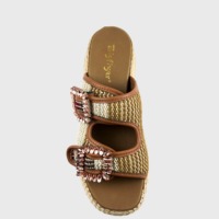 Mules décontractées à bout ouvert avec empeigne tressée colorée et boucle carrée en strass, sandales compensées à plateforme pour femme