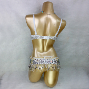 Conception chaude à la main perlée <span class=keywords><strong>Costume</strong></span> de danse du ventre porter soutien-gorge + ceinture 3 pièces/ensemble dames Costumes de danse du ventre femmes vêtements de danse - Product Image 2