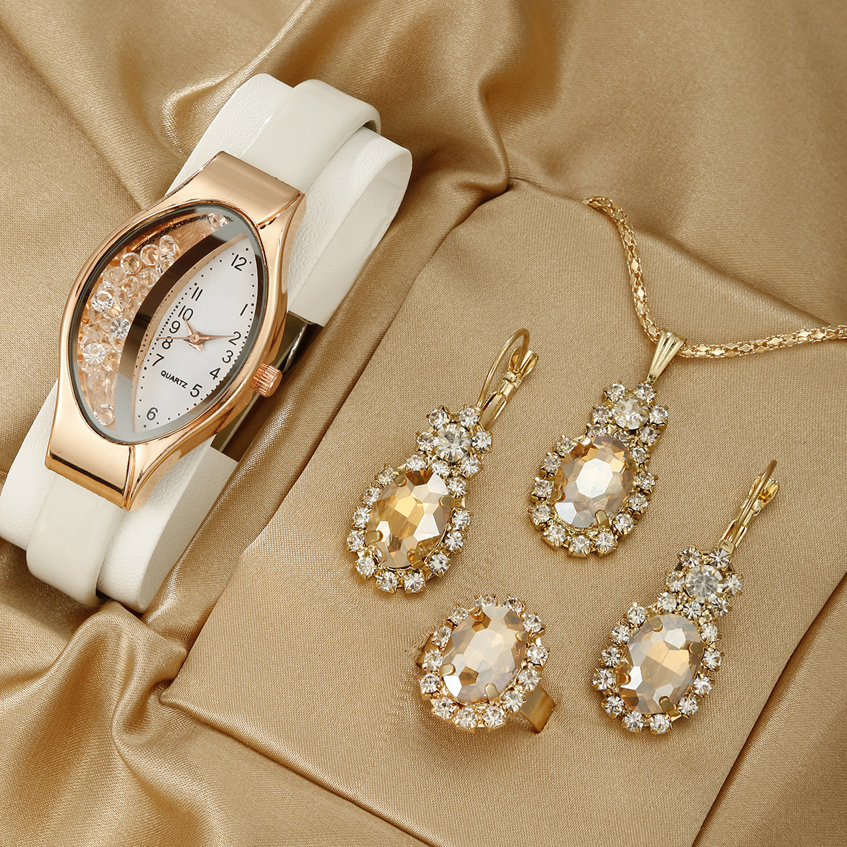LP45 Wholesale Luxury Women Quartz Leather Wrist Watch Female Jewelry Sets Necklaces Rings Earrings Watches Gift Set for Lady