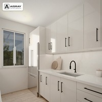 Meuble de cuisine sur mesure à finition ultra brillante, aménagement moderne en îlot, fournitures pour projets résidentiels, boîtes de rangement en contreplaqué et rangements extractibles