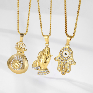 Ingrosso CZ diamantato Money Bag ciondolo in acciaio inossidabile preghiera a mano bibbia verso ciondolo portafortuna cristiano - Product Image 1
