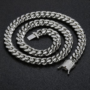 최고급 18K 금도금 스테인리스 스틸 체인 목걸이 12mm 쿠반 스테인리스 스틸 목걸이 - Product Image 5