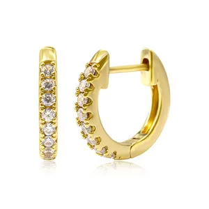 Fashion Jewelry Wholesale 14k Gold Plated Cubic Zirconia Diamond Huggie Earrings For Women