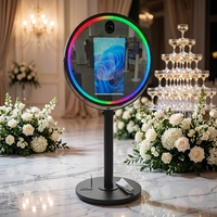 Borne photo miroir magique ronde populaire de 21,5 pouces avec écran tactile et impression instantanée, support métallique et flight case pour événements festifs